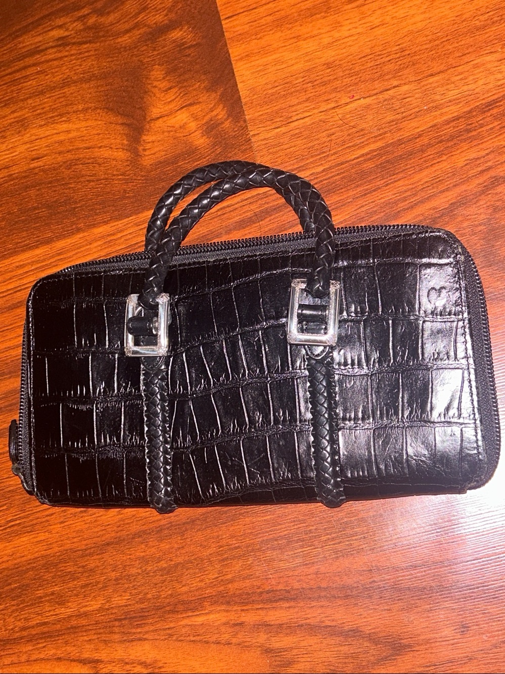 Brighton Gladiola Black Croc-Embossed Leather Handbag 
Small